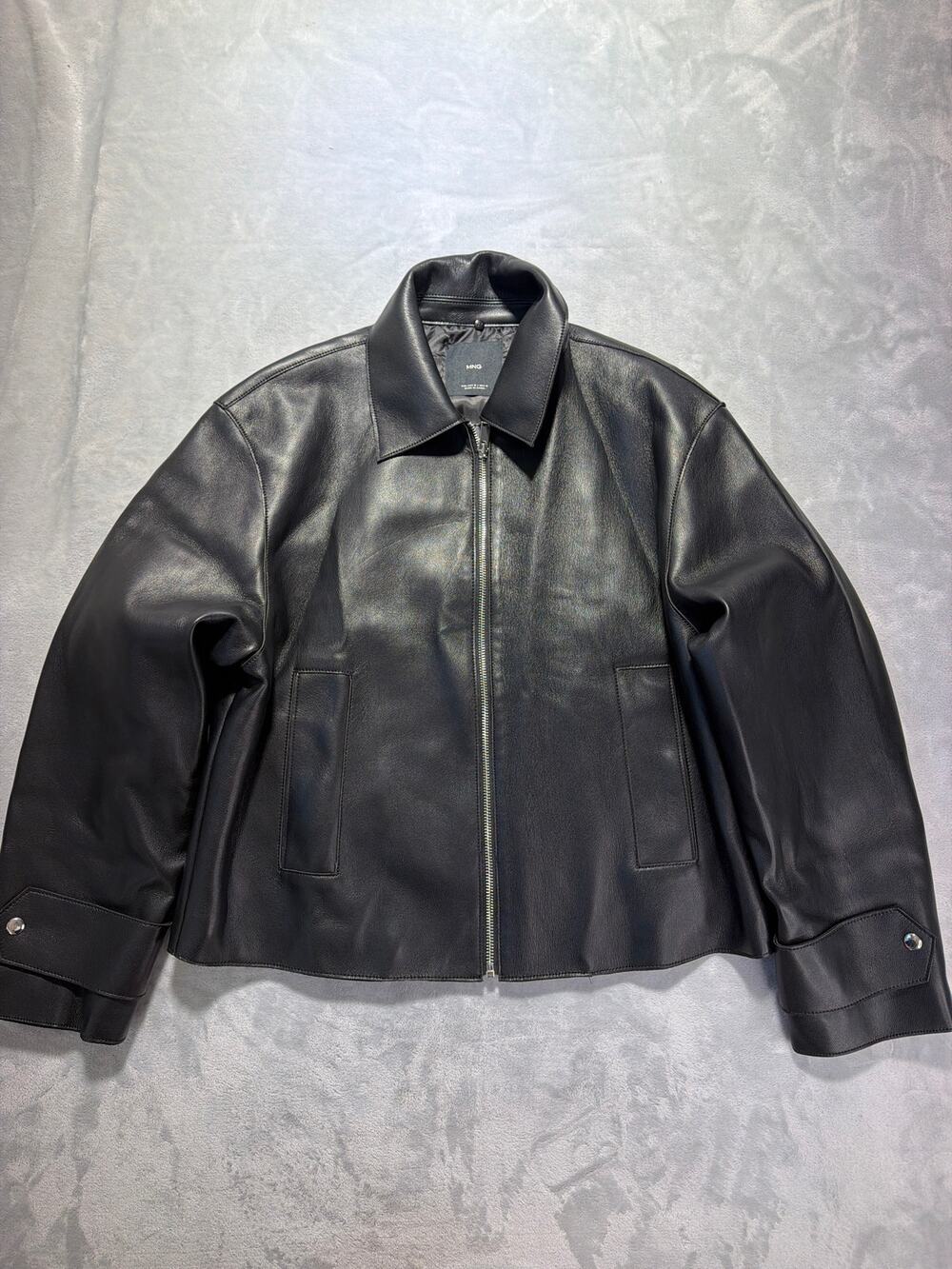 Mango MNG Black Faux Leather Zip Bomber Jacket Coat Minimalist Quilted Size M